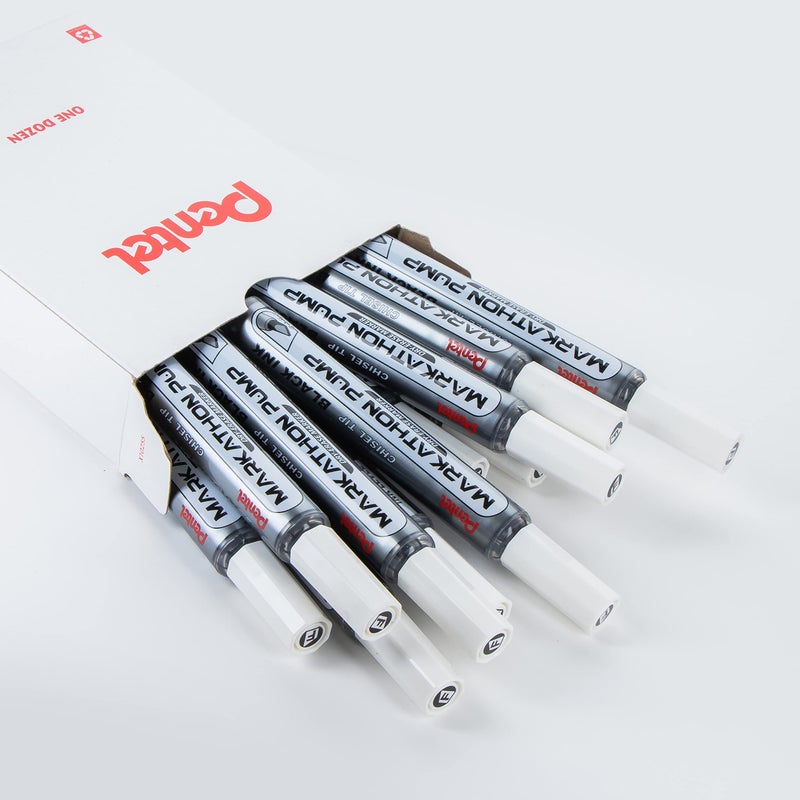 بنتل قلم ماركاثون للمسح الجاف من بينتيل، طرف إزميل، حبر أسود، 12 عبوة (MWL6SX-A) - Image 2